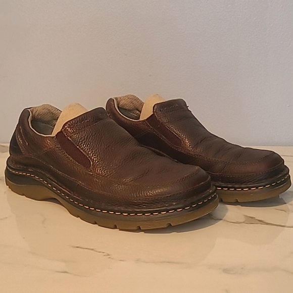 Dr Martens Orson Men's 10 Brown Leather Slip-On Loafers Shoes Slip Oil Resistant - Picture 2 of 14